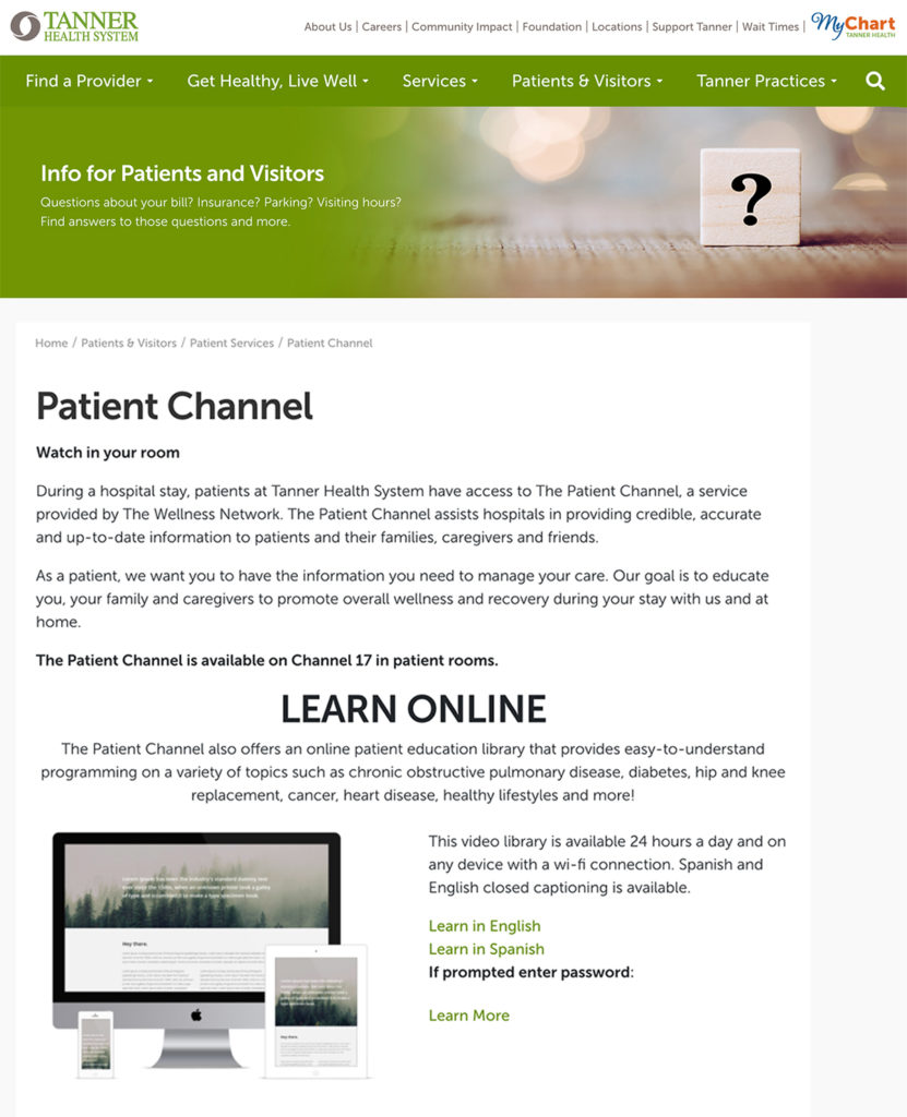Layout of a marketing page for Tanner Health System