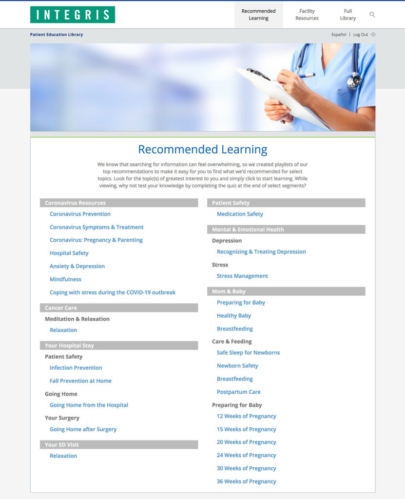 Sample layout displaying recommended learning for Mom & Baby