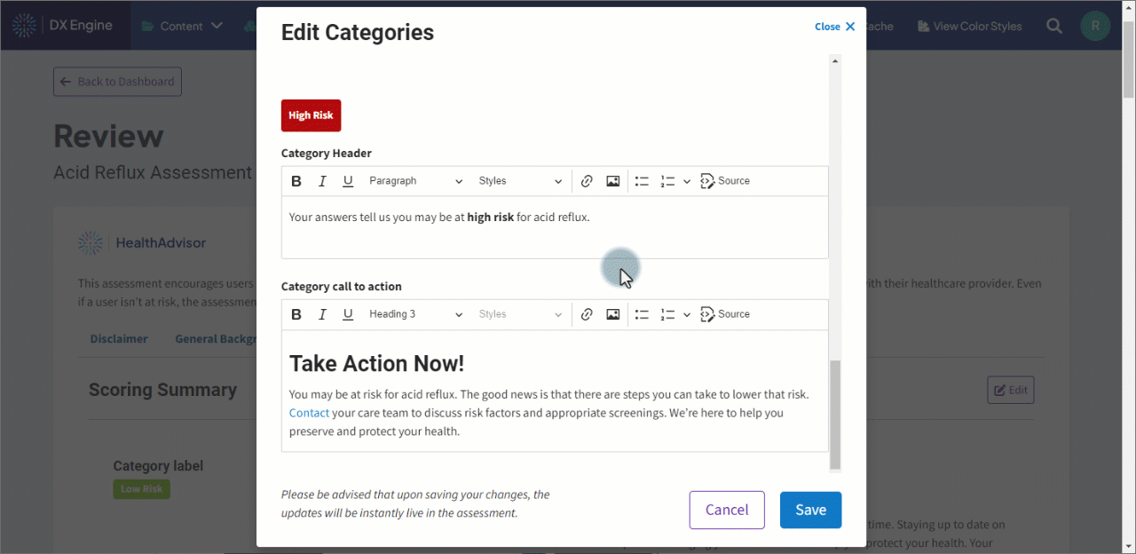 Demonstration of removing a link from a CTA