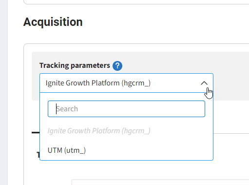 Screenshot of Tracking parameters dropdown in HealthAdvisor