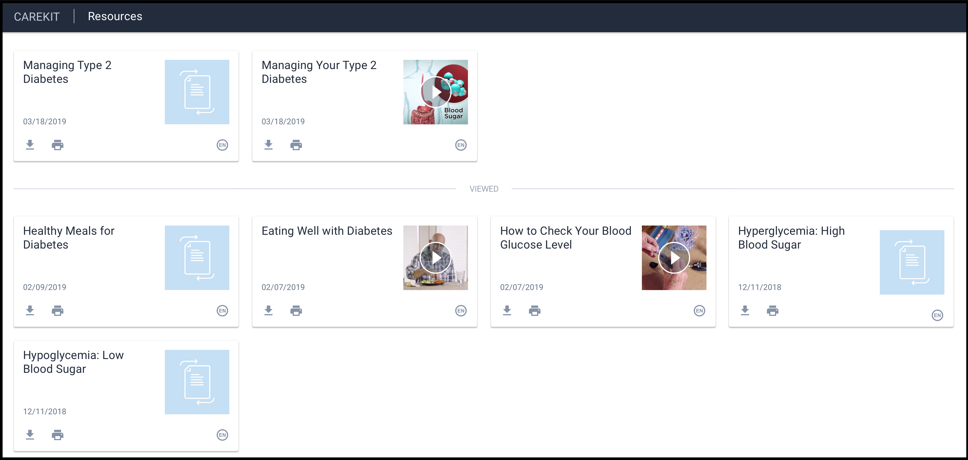 Patient Portal Integration: Resources screen 