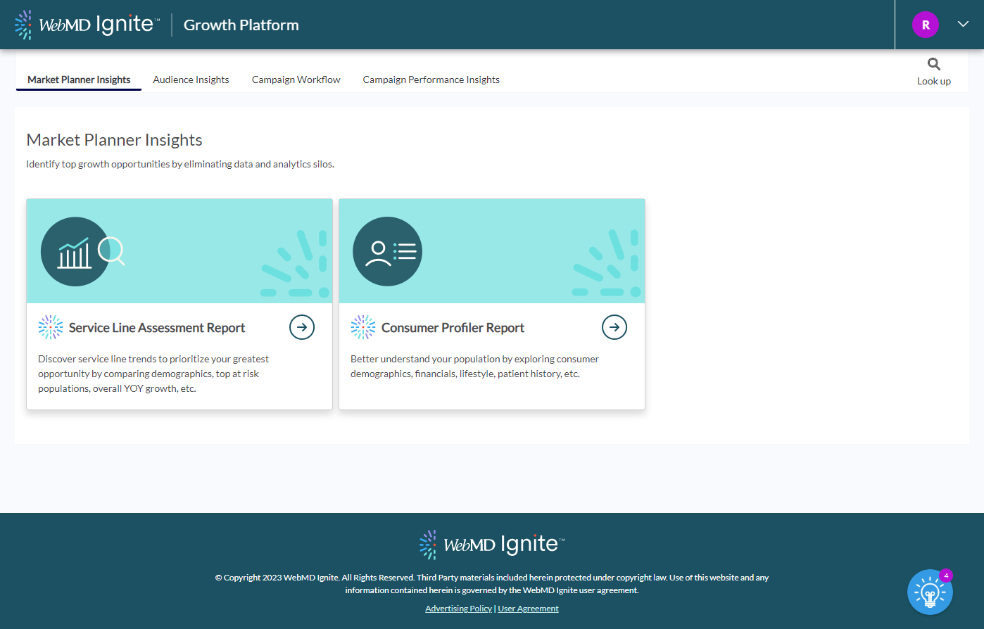 Ignite Growth Platform, Market Planner Insights page