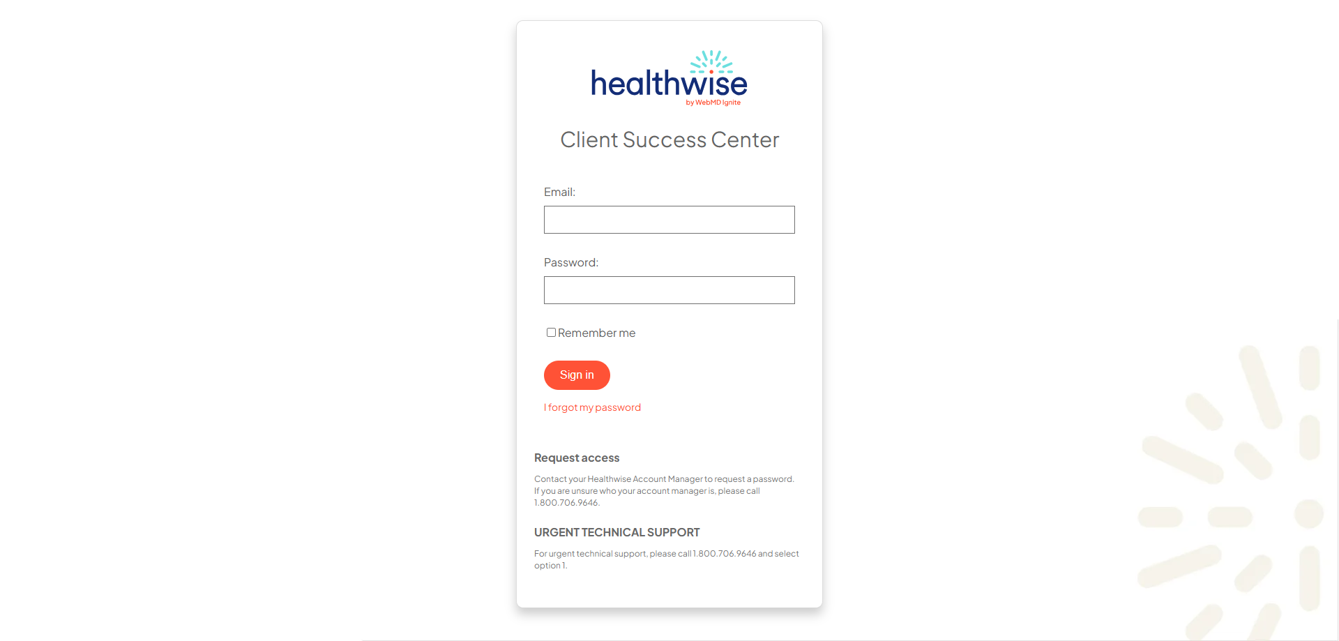 Healthwise CSC login screen